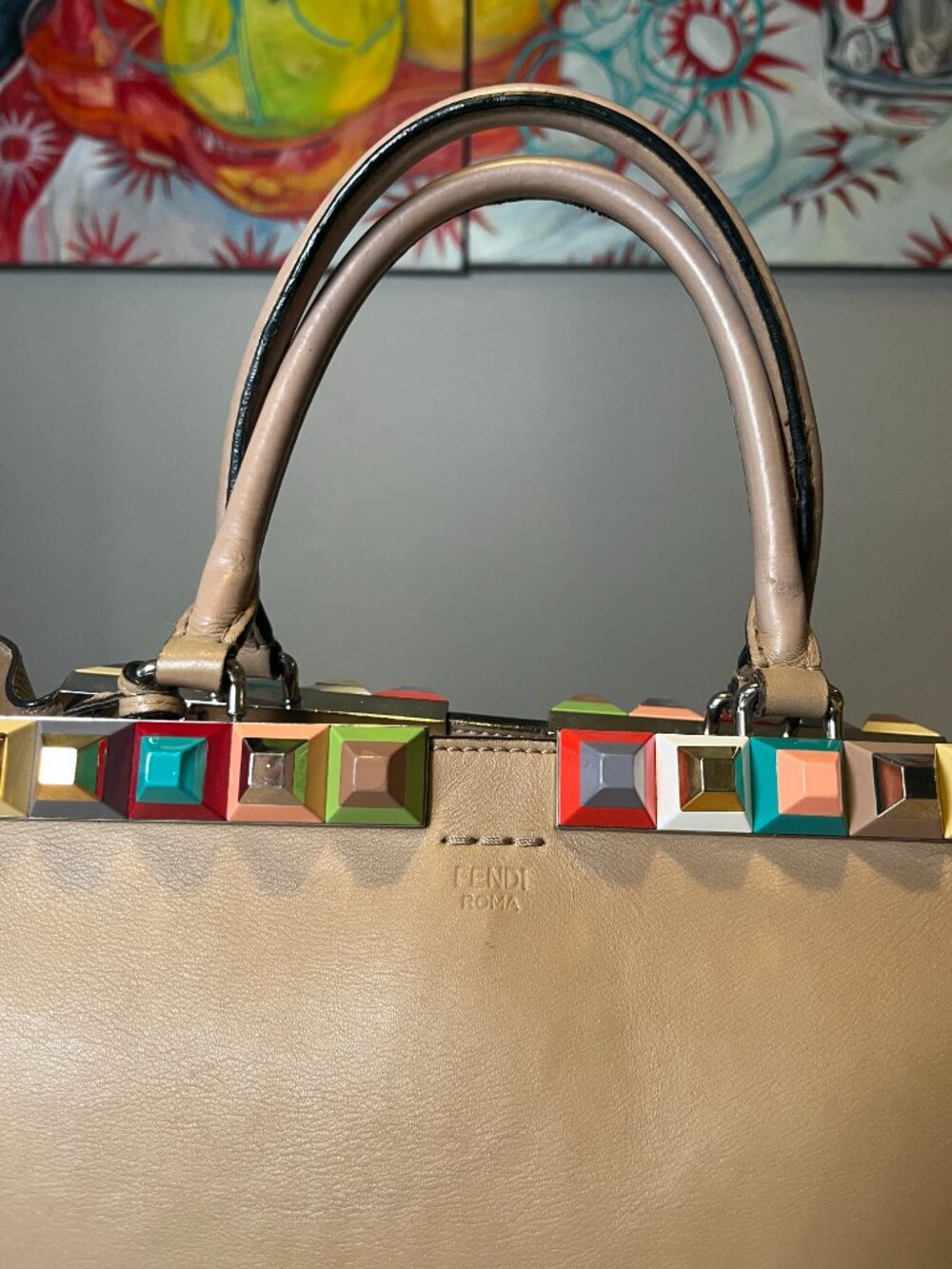 Fendi Limited Edition 3Jours Studded Leather Satchel Multicolor Studs + Dust Bag - Picture 5 of 16